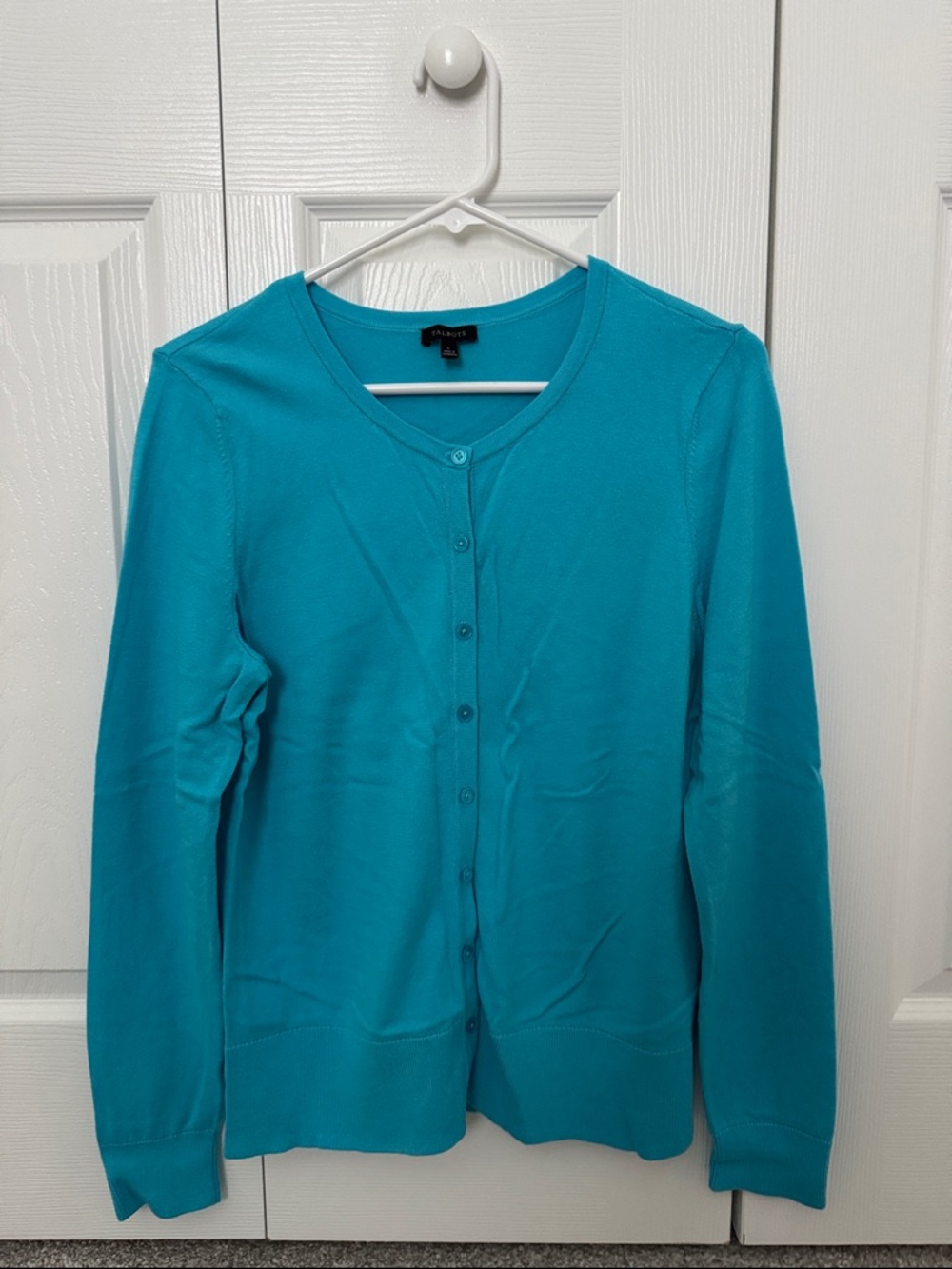 Talbots Teal Crew Neck Button-Front Cardigan